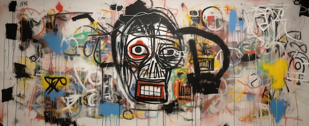 Art abstrait graffiti de rue IA générative avec un visage laid sur un fond vintage de mur texturé