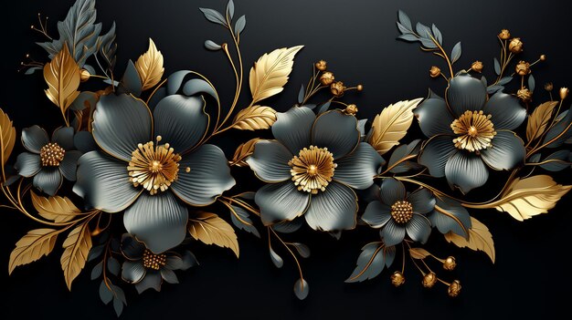 Art abstrait moderne à l'aquarelle illustration florale éléments dorés peinture à l'aquarelle texturée