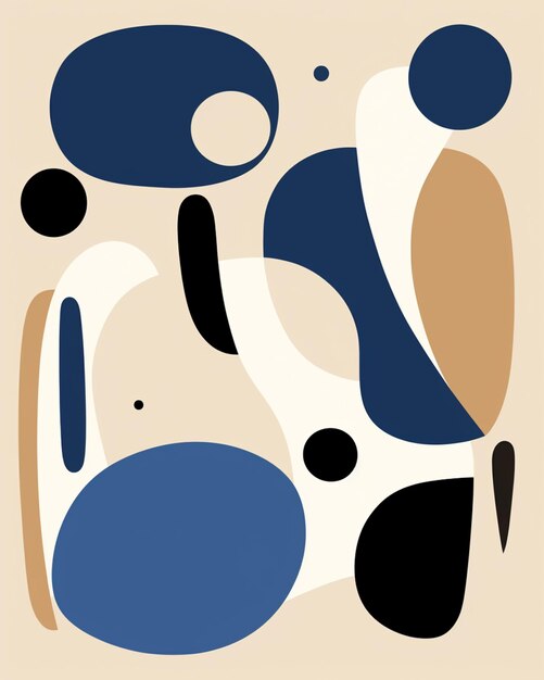 Photo art abstrait d'une peinture abstraite bleu et blanc avec des cercles noirs génératif ai