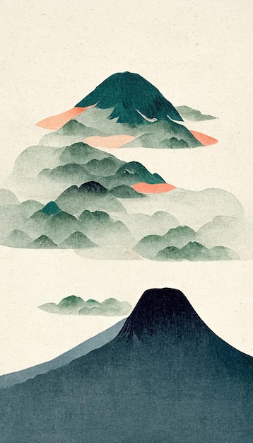 Art abstrait de style d'encre aquarelle paysage de montagne Japon nature fond illustration 3D