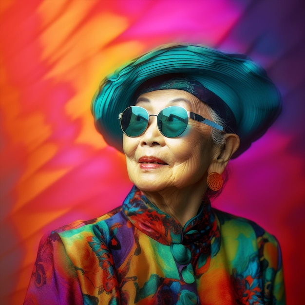 Art abstrait surréaliste ai génératif portrait de mode femme senior asiatique