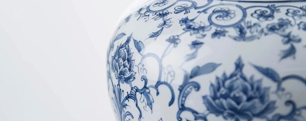 L'art abstrait sur le vase de céramique bleu et blanc en détail Il n'y a que le blanc en arrière-plan