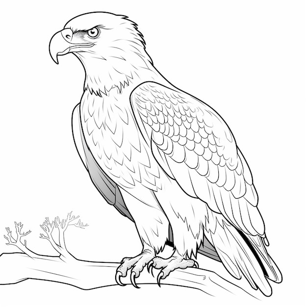 Photo art de l'aigle chauve dessiné à la main livre de coloriage plat art de ligne kawaii