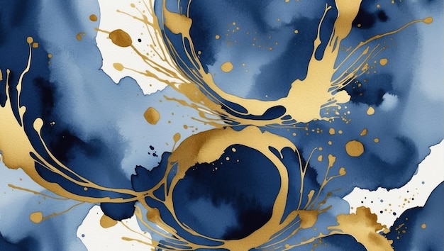 Art à l'aquarelle abstrait dans les couleurs bleu marine et or généré par l'IA