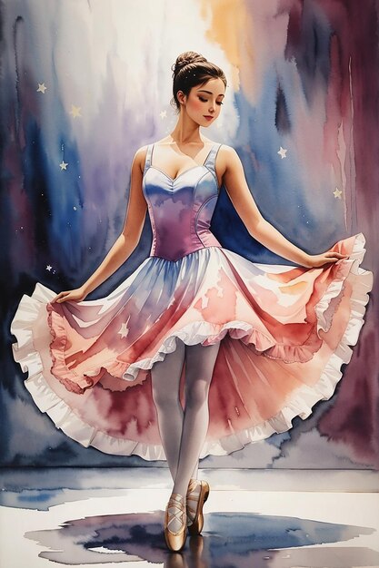 art aquarelle de belle ballerine dansante sur scène