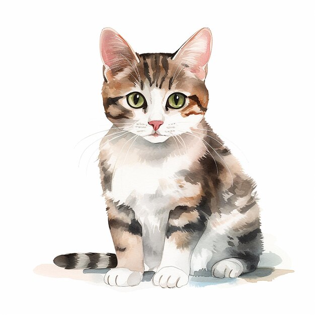 Art aquarelle de chat ludique sur fond blanc