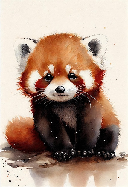 Art aquarelle de dessin animé bébé animal panda rouge