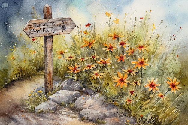 Art aquarelle de panneau de signalisation rustique