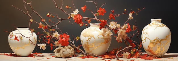 art basé sur la nature vases dans le style de kintsugi