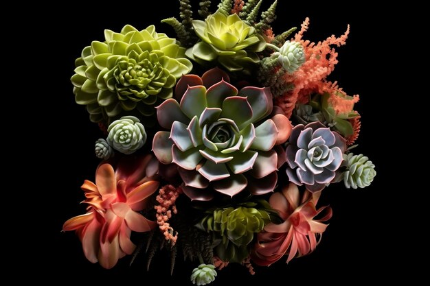 Art botanique Une fractale concentrée de plantes succulentes et de plantes générative par Ai