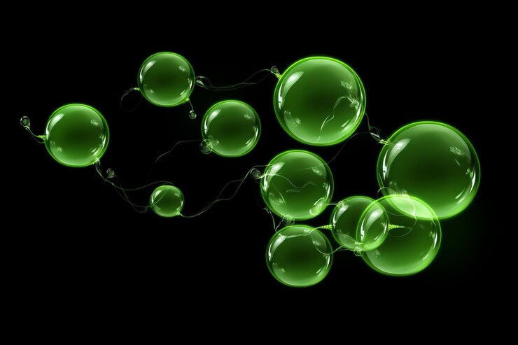 Photo art à bulles vert néon sur fond noir style diy