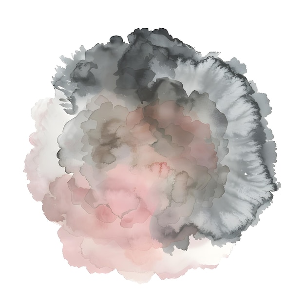 Art d'un cercle gris et rose sur fond blanc à l'aide de peinture à l'aquarelle