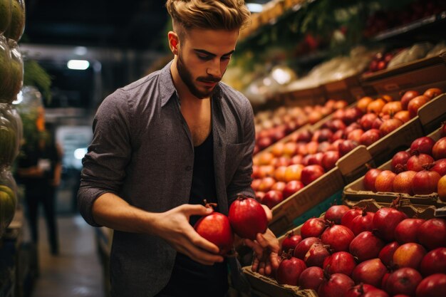 L'art de choisir la grenade parfaite Un guide d'achat masculin dans le marché d'épicerie AR 32