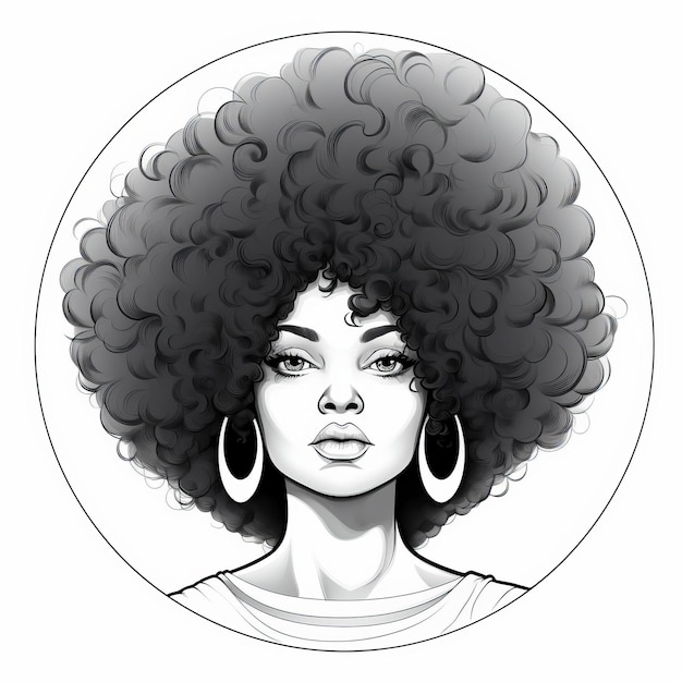 Art comique noir détaillé Afro femme dans un cercle rond