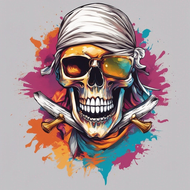 art de conception de t-shirt de crâne de pirate