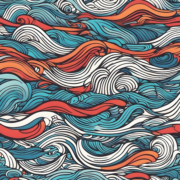 Photo art de conception de tatouage de vagues de mer abstraite et colorée avec des lignes