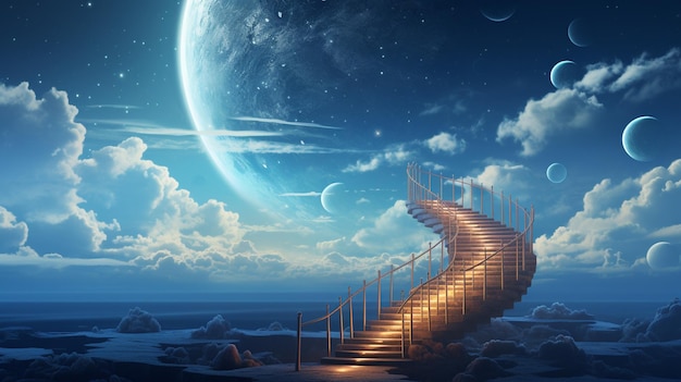 Art conceptuel de l'escalier vers le ciel Escalier lumineux menant au ciel Photo de haute qualité