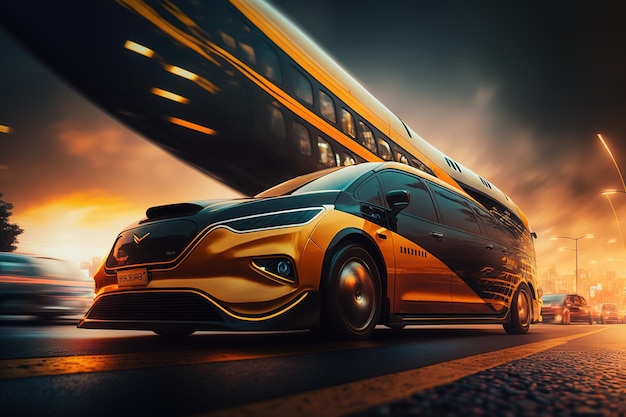 Art conceptuel d'un taxi de luxe futuriste du futur sur pilote automatique