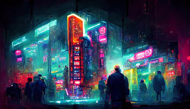 Art conceptuel de la ville néon cyberpunk futuriste