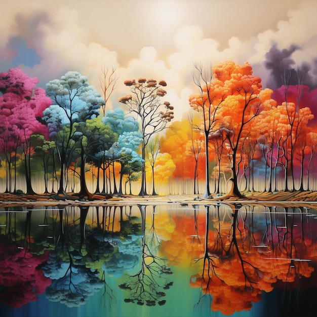 L'art contemporain de l'arbre Peinture d'arbre L'art des couleurs vives L'arbre de l'intelligence artificielle Images d'arbres Art vectoriel