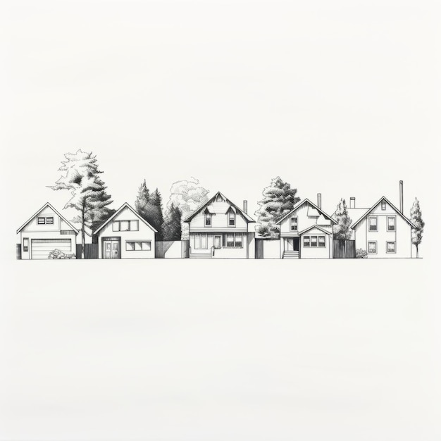 Art contemporain canadien dessin de lignes minimalistes de maisons dans une perspective forcée