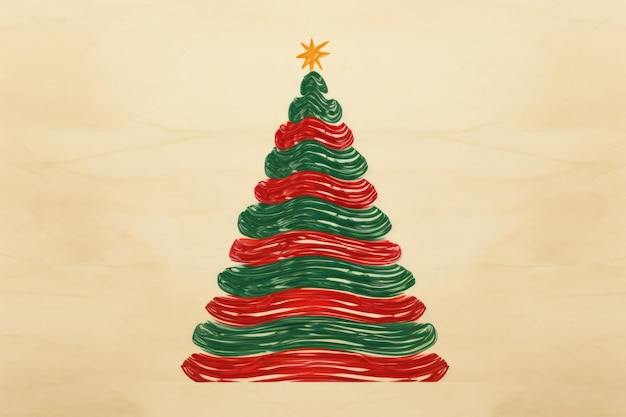 Art créatif style de dessin à la main d'arbre de Noël pour carte de vœux joyeux noël et bonne année enfants naïfs art enfant pour la maternelle ou l'école élémentaire