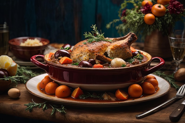 L'art culinaire de Coq au Vin est exposé