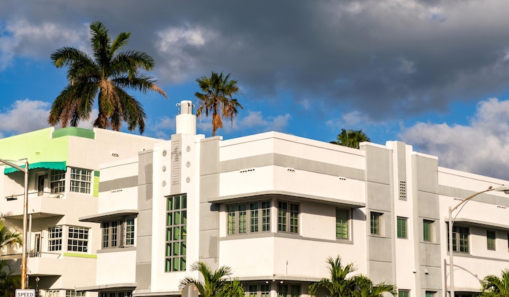 Photo art déco bâtiment moderne de la plage de miami ocean drive miami south beach dans ocean drive art déco architecture du bâtiment bâtiment architectural quartier historique quartier architectural art déco