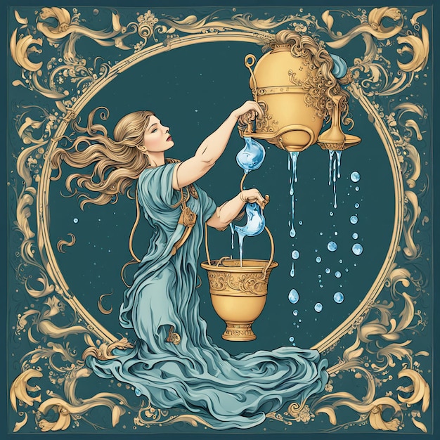 Art décoratif zodiaque Aquarius versant de l'eau