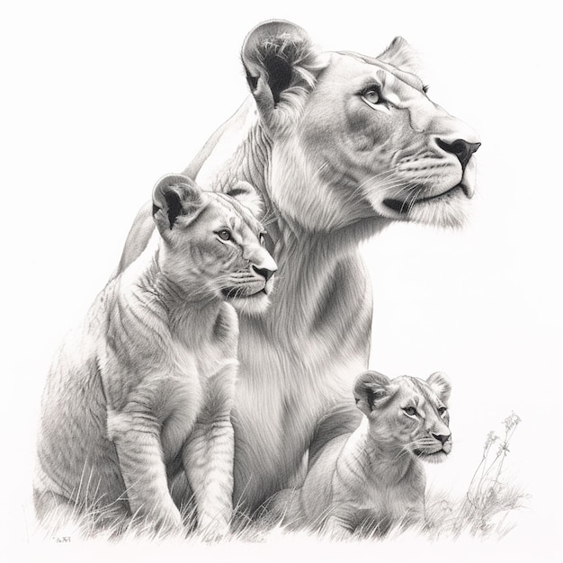 Art de dessin de famille de lion