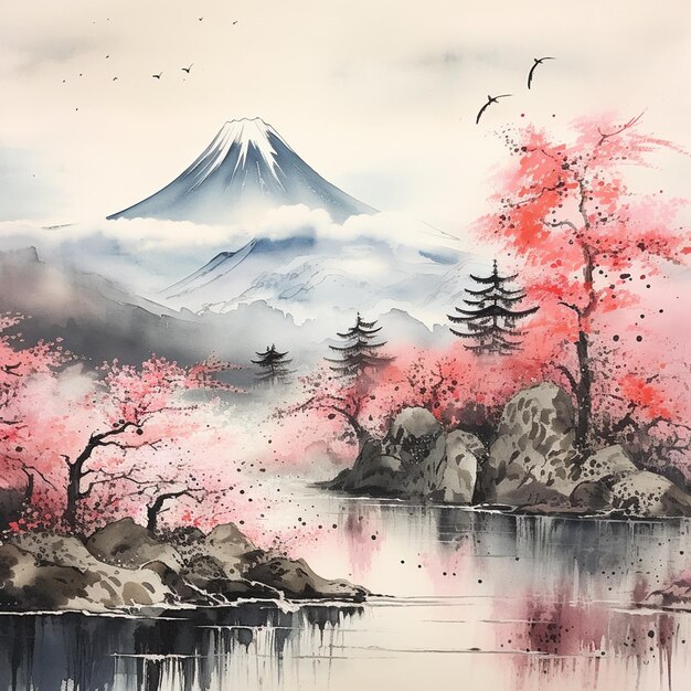 Photo art du château japonais peinture à l'aquarelle art colonial japonais naomi okamoto