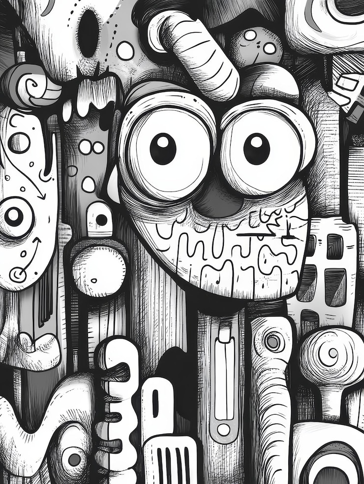 Photo art du doodle en noir et blanc abstrait