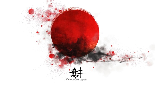 Art du drapeau japonais abstrait avec soleil rouge et effets de pinceau d'encre Poste de la victoire sur le Japon