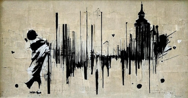 L'art du graffiti de rue noir à l'encre AI générative sur un fond vintage en papier texturé a inspiré Banksy