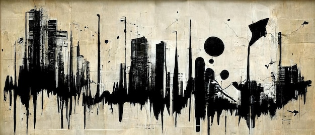 L'art du graffiti de rue noir à l'encre AI générative sur un fond vintage en papier texturé a inspiré Banksy