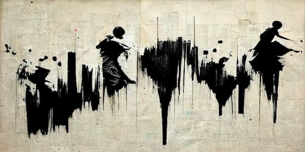 L'art du graffiti de rue noir à l'encre AI générative sur un fond vintage en papier texturé a inspiré Banksy