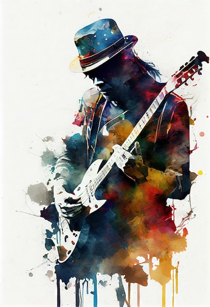 Art du guitariste à l'aquarelle