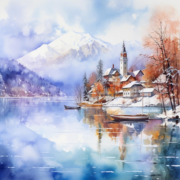 art du lac sous forme d'aquarelle