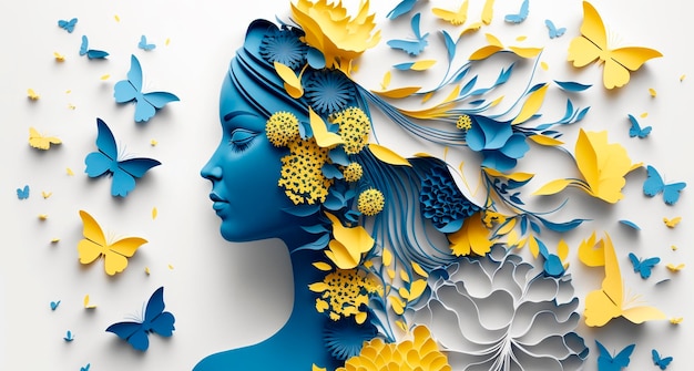 Art avec du papier femme heureuse avec des fleurs Promotions de la journée de la femme Generative Ai