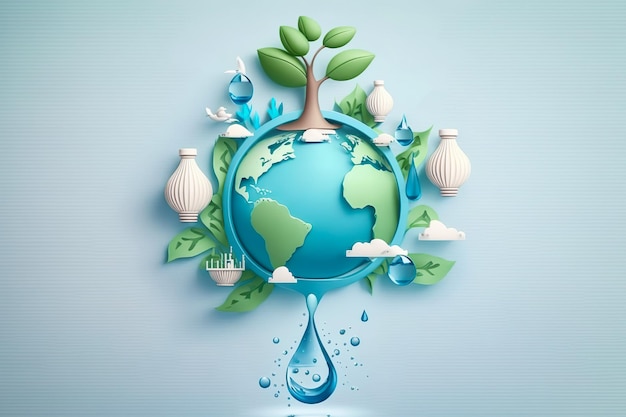 Art du papier Protection de l'environnement et économie de l'eau de la terre Écologie et journée mondiale de l'eau Économiser de l'eau et journée mondiale de l'environnement Générer Ai