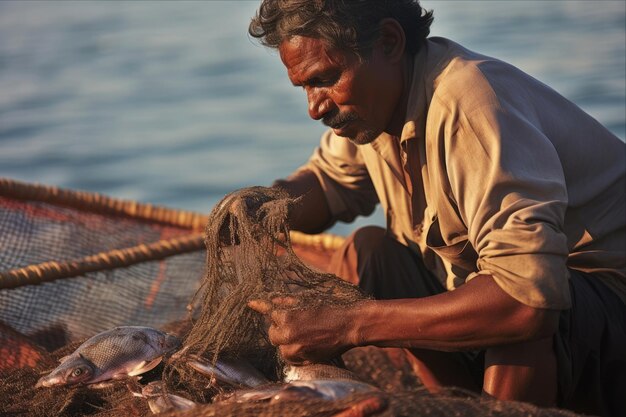 L'art du pêcheur Une expérience exquise de nettoyage des filets