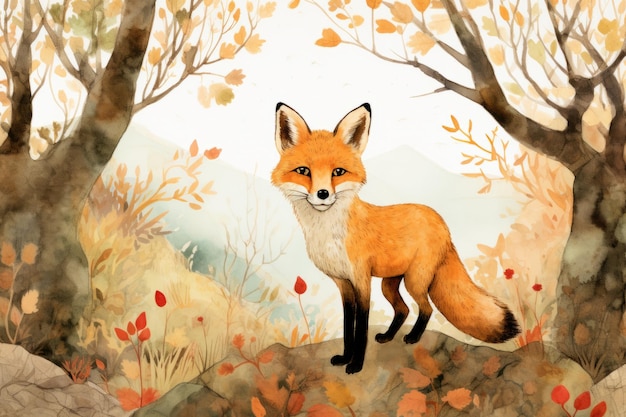 Art du renard en couleur orange Belle image d'illustration AI générative
