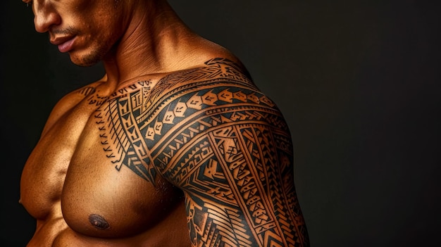 Photo art du tatouage tribal sur le torse masculin