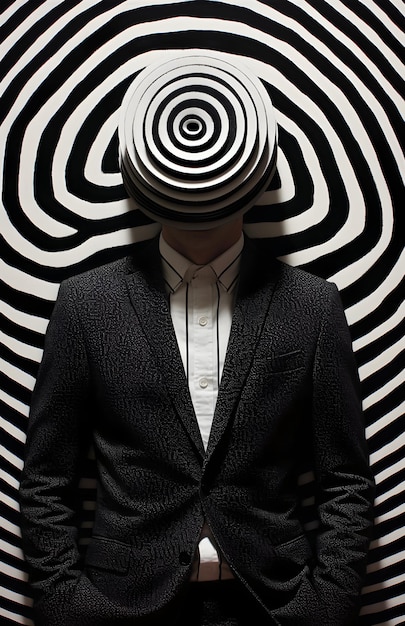 Art du visage avec des motifs en spirale hypnotique Illusion optique ou tourbillon d'hypnose psychédélique