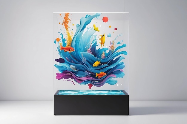 Art sur un écran liquide magnétique flottant avec une maquette de motifs changeants