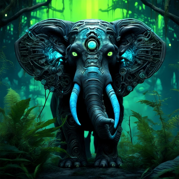 Art d'éléphant bioluminescent par Forest Apocalyptic Mignon Petit Kawaii Entourant Vegetatio