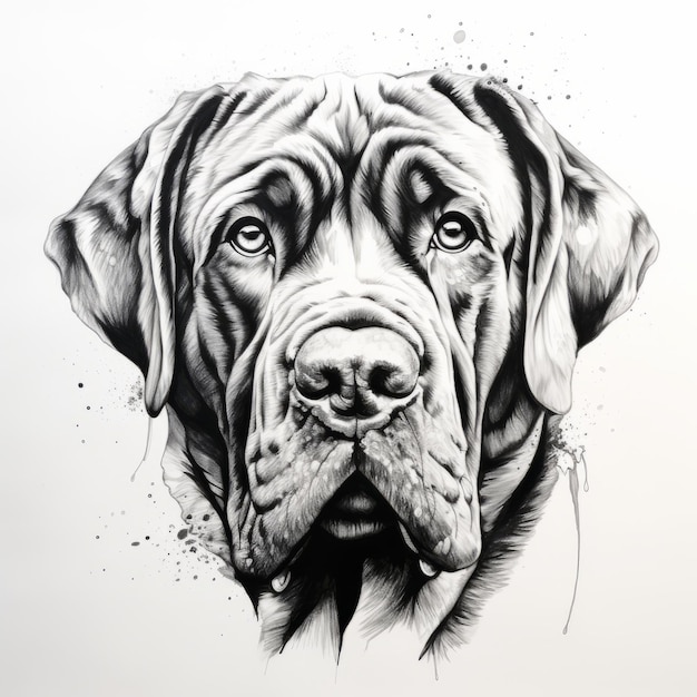 L'art de l'encre monumentale noir et blanc du mastiff alerte et doux