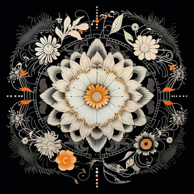 Art floral 3D ethnique Mandala pleine conscience avec motifs floraux style de symbole indien généré par Ai