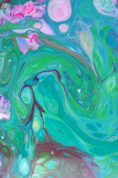 Art fluide Fond liquide abstrait vert rose Texture colorée sur l'eau Vierge pour le concepteur