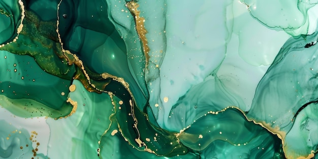 Art fluide vert abstrait élégant avec de beaux accents dorés et des motifs colorés